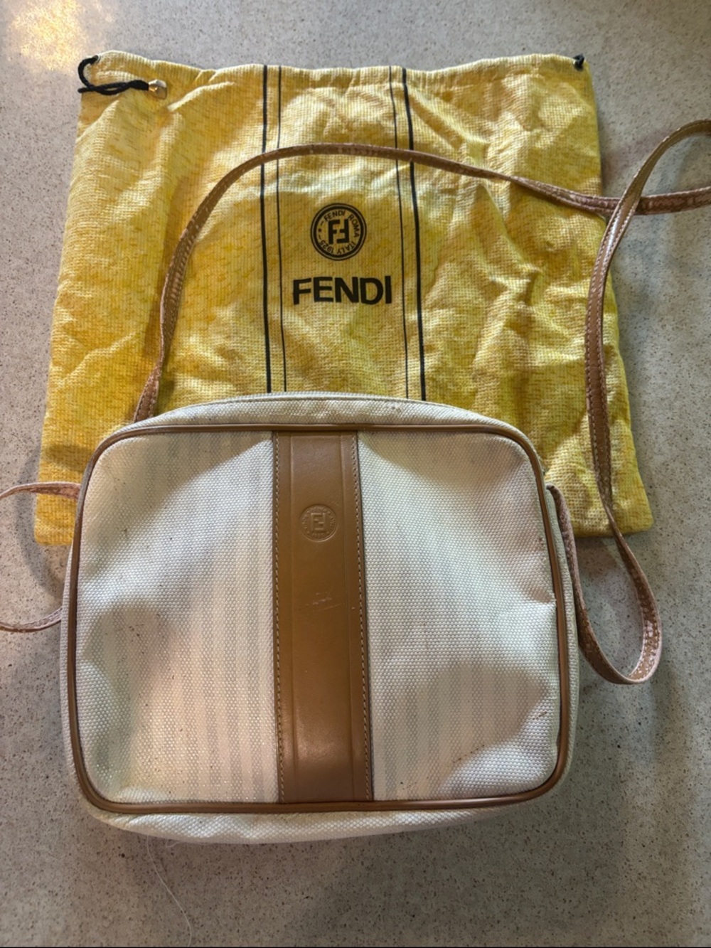 Fendi Cream Crossbody with Tan Leather Trim